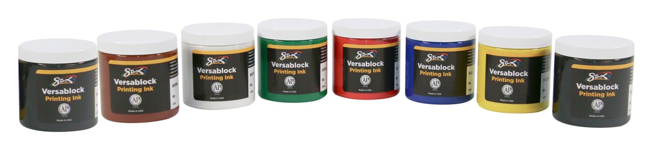 Sax Versablock Waterbased Block Printing Ink, 8 Ounces, Assorted Colors, Set of 8